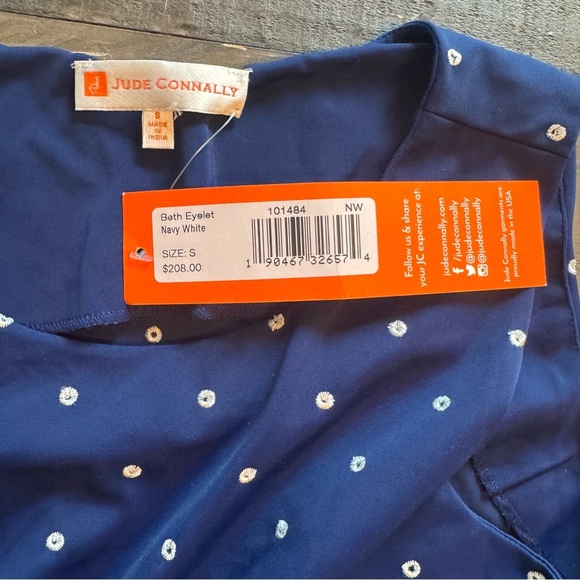 Jude Connally Beth Eyelet Shift Dress Navy White Size Small NEW WITH TAGS - Picture 3 of 10